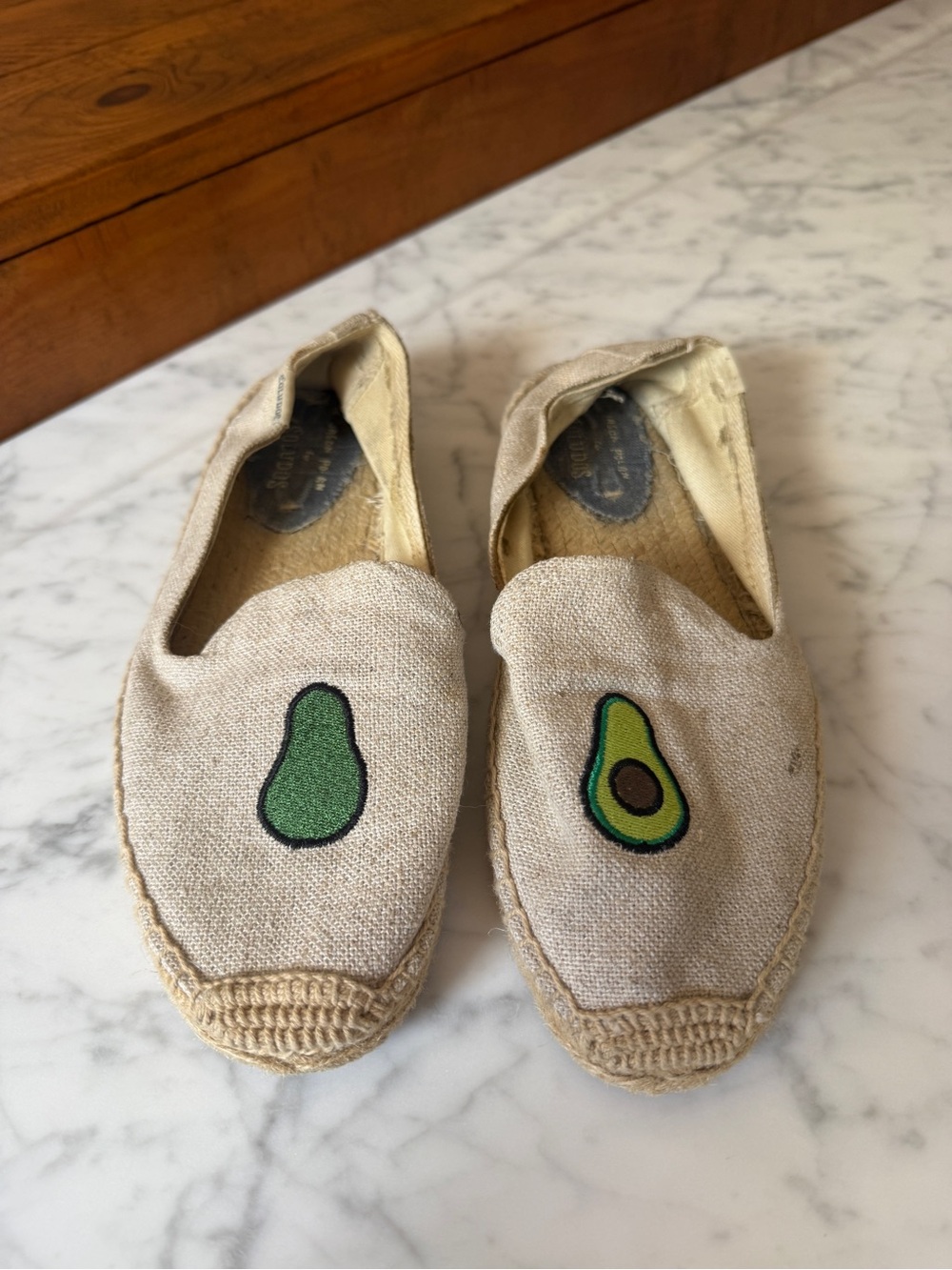 Soludos Cream Canvas Espadrilles with Green Avocado Motif